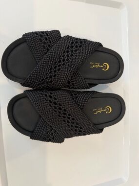 Cato Black Knit Crisscross Slide Sandals